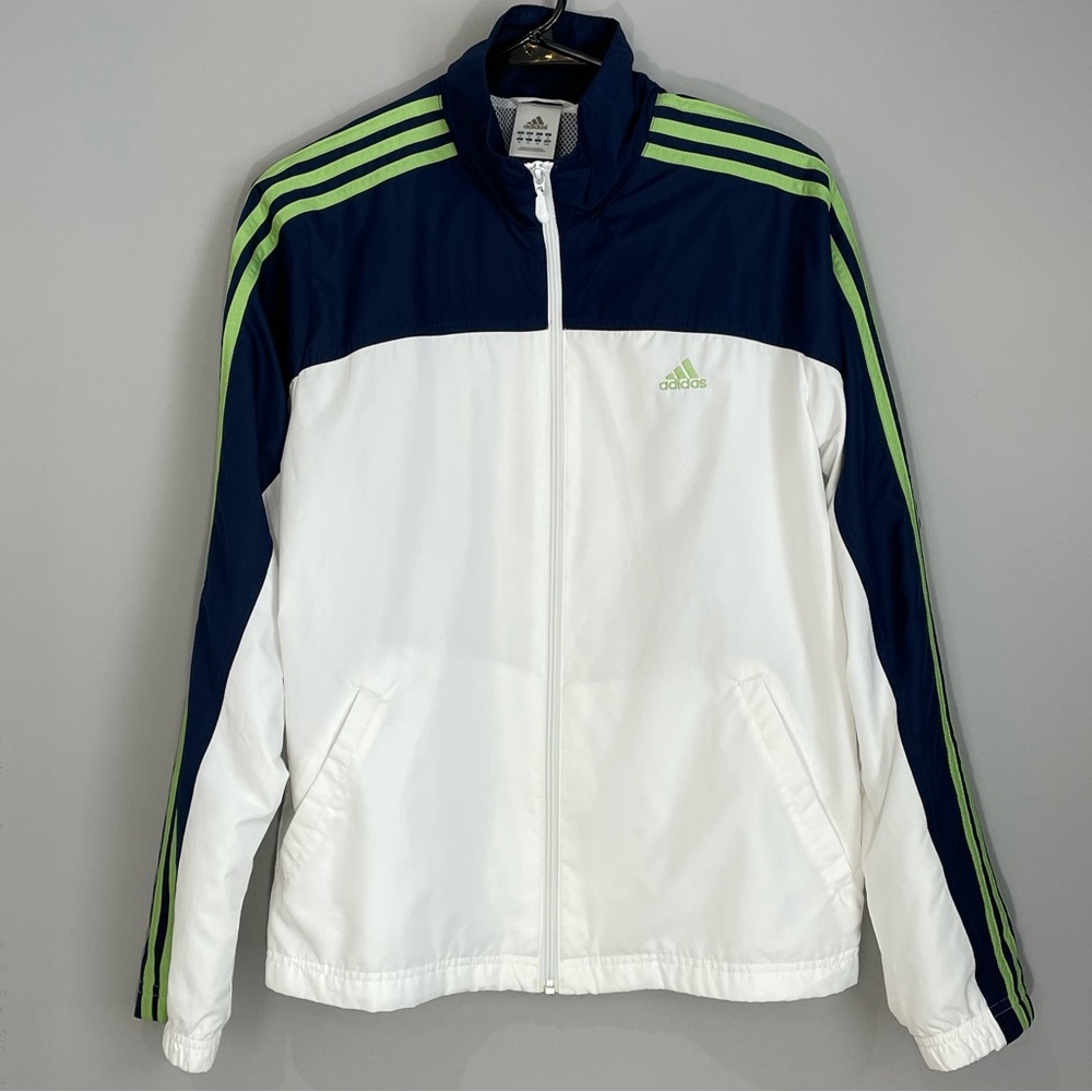 Adidas Y2K Windbreaker Jacket Size M White Navy & Lime Green Retro 2005